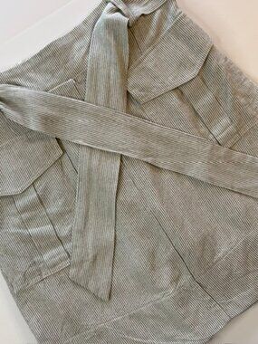 Nicole Miller Women Skirt SP Grey White Stripes Skort Linen Pull-on Belted Lined